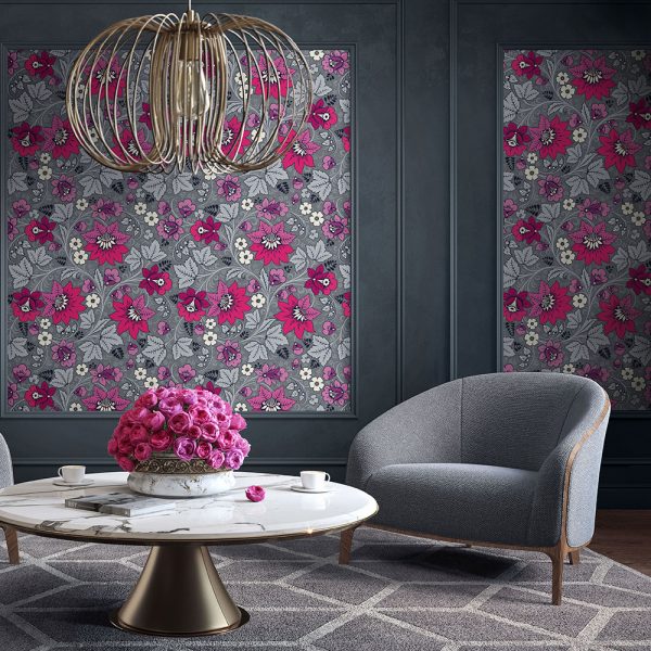 Hot Pink and Grey Wallpaper for interior
