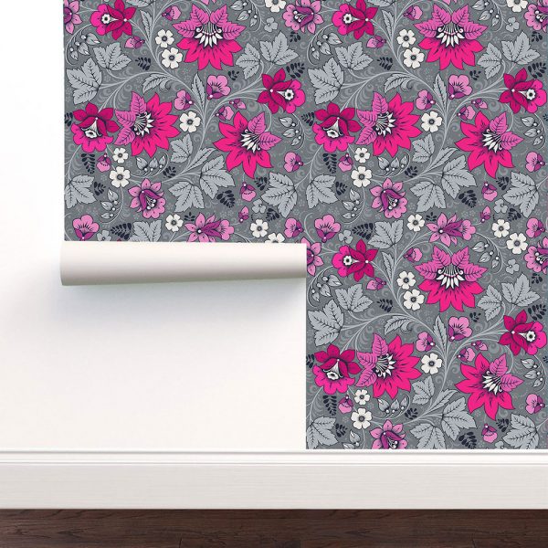 Hot Pink and Grey Wallpaper for interior