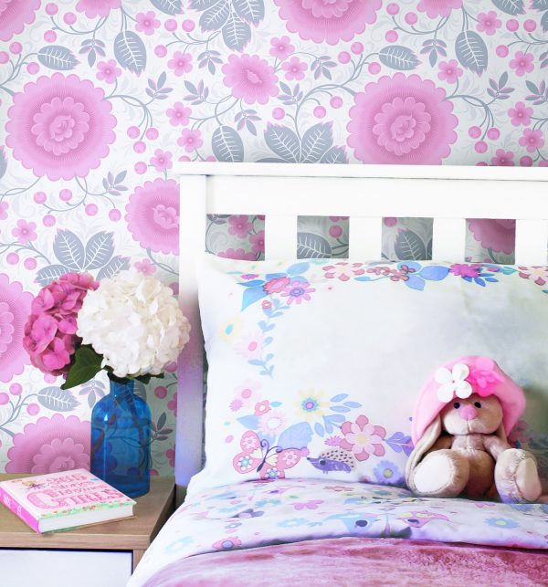 Pink Floral Wallpaper, Girls Room Wallpaper