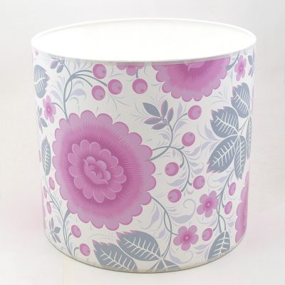 A high quality pink and white floral lampshade, handmade using our Velina Pink Peony wallpaper