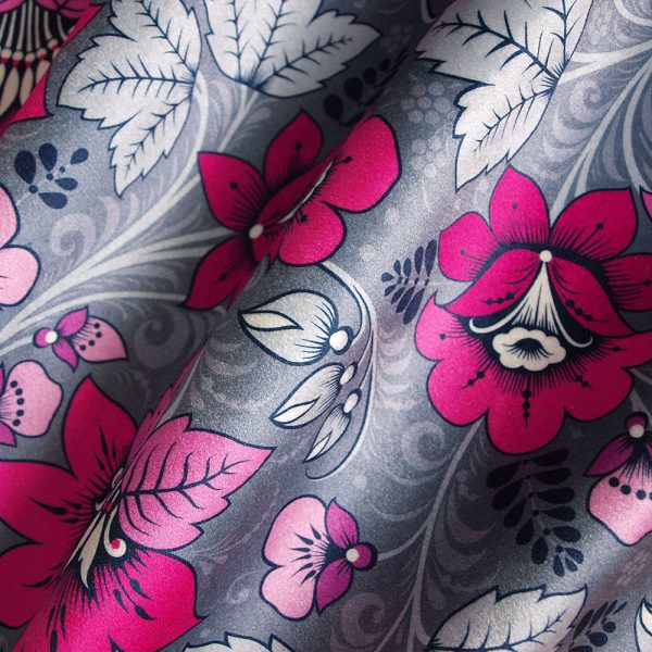 Hot Pink and Grey floral velvet fabric