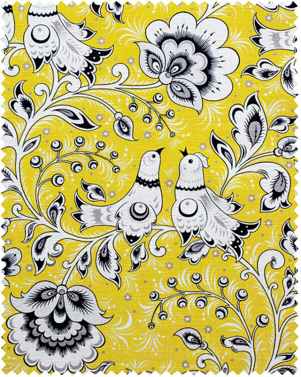 Folk-inspired yellow linen fabric swatch
