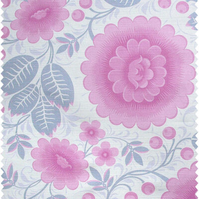 Pastel pink floral linen fabric swatch