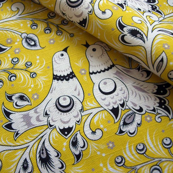 Yellow folk-inspired linen fabric